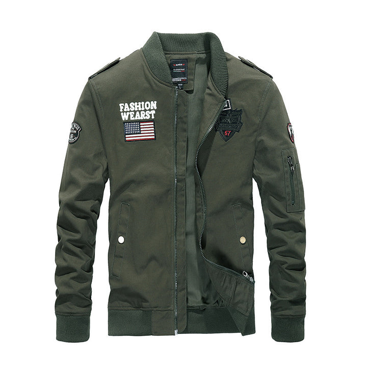 Herren Vintage-Canvas Bomberjacke mit Patchapplikationen und Ärmeltasche Drune