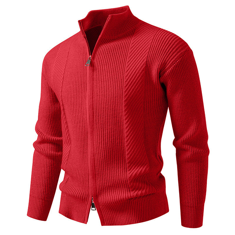 Herren modische Strickjacke mit Stehkragen und durchgehendem Reißverschluss Drune