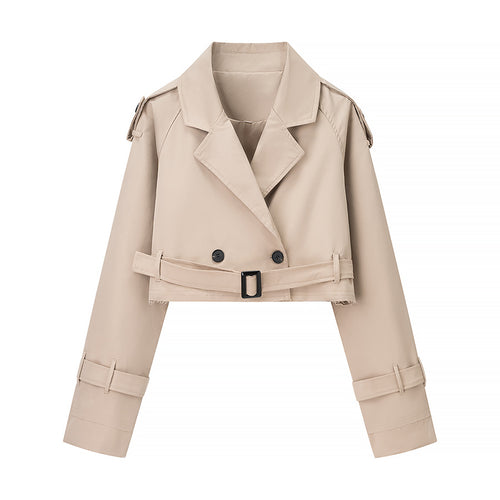 Damen Trendige cropped Trenchjacke mit doppeltem Knopfverschluss Drune