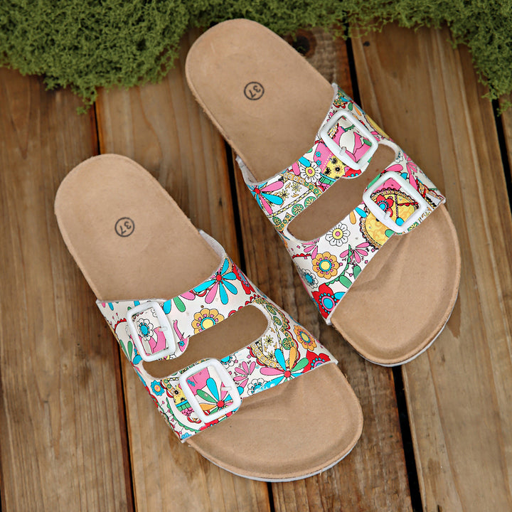 Damen modische Zehentrenner-Sandalen mit floralem Design und anatomischem Fußbett Drune