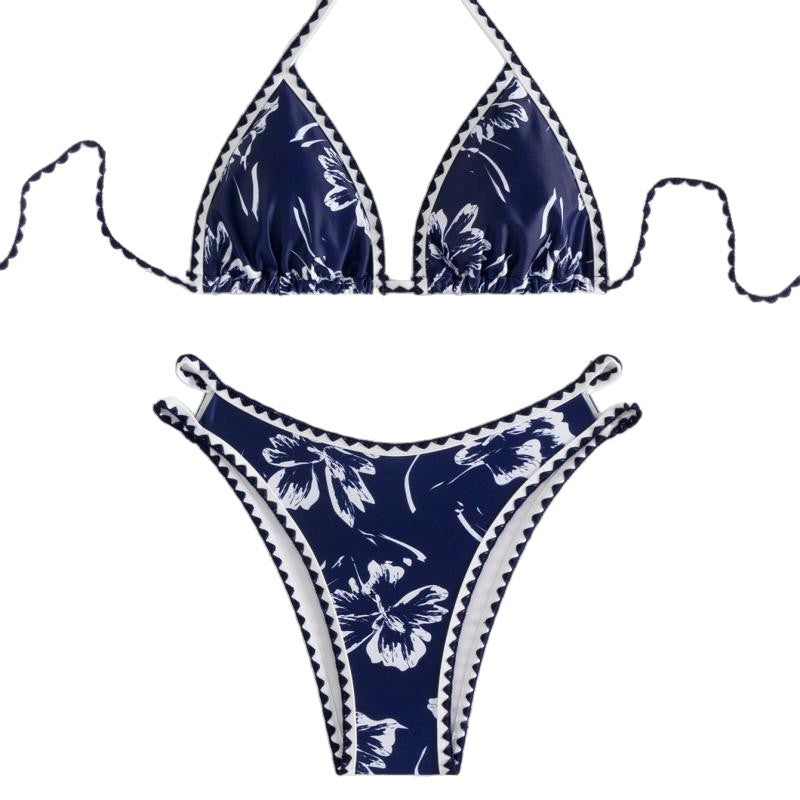 Damen Triangel-Bikini mit floralem Design und verstellbaren Trägern Drune