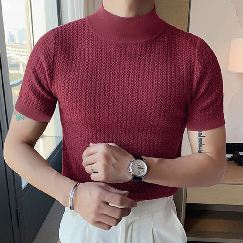 Herren nan Kurzarm Feinstrickshirt mit Stehkragen Drune