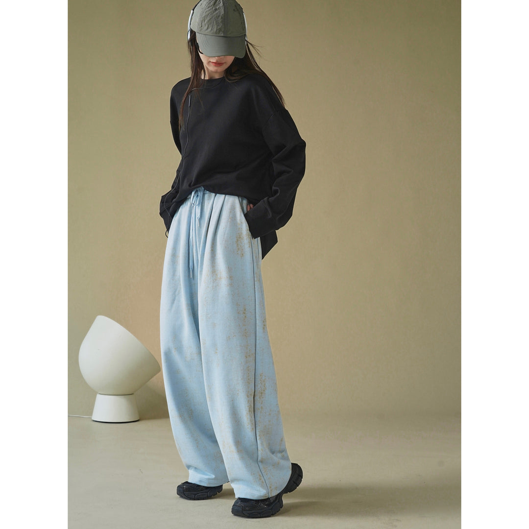 Damen Weite Lounge‑Palazzohose aus French‑Terry mit hohem Bund, Elastik und Kordelzug Drune