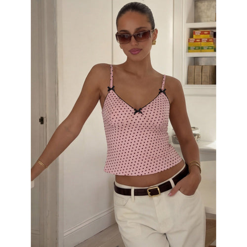 Damen Spaghetti-Trägertop mit verspieltem Polka-Dot-Muster und raffinierten Verzierungen Drune