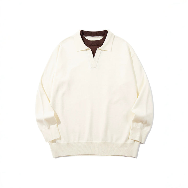 Unisex Feinstrick-Polo mit V‑Ausschnitt‑Cutout und integriertem Rollkragen-Layer Drune
