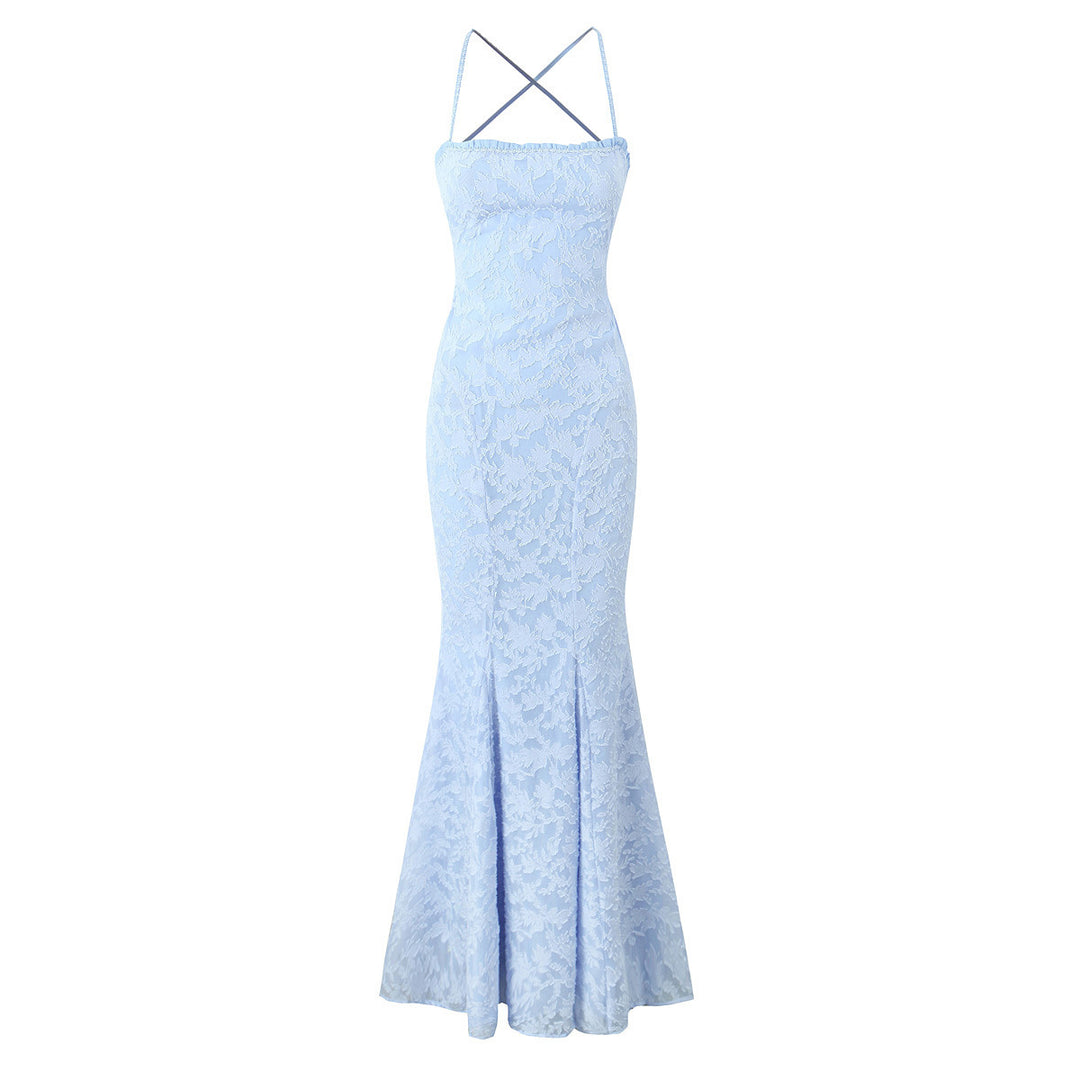 Damen elegantes Abendkleid mit floralem Spitzenmuster Drune