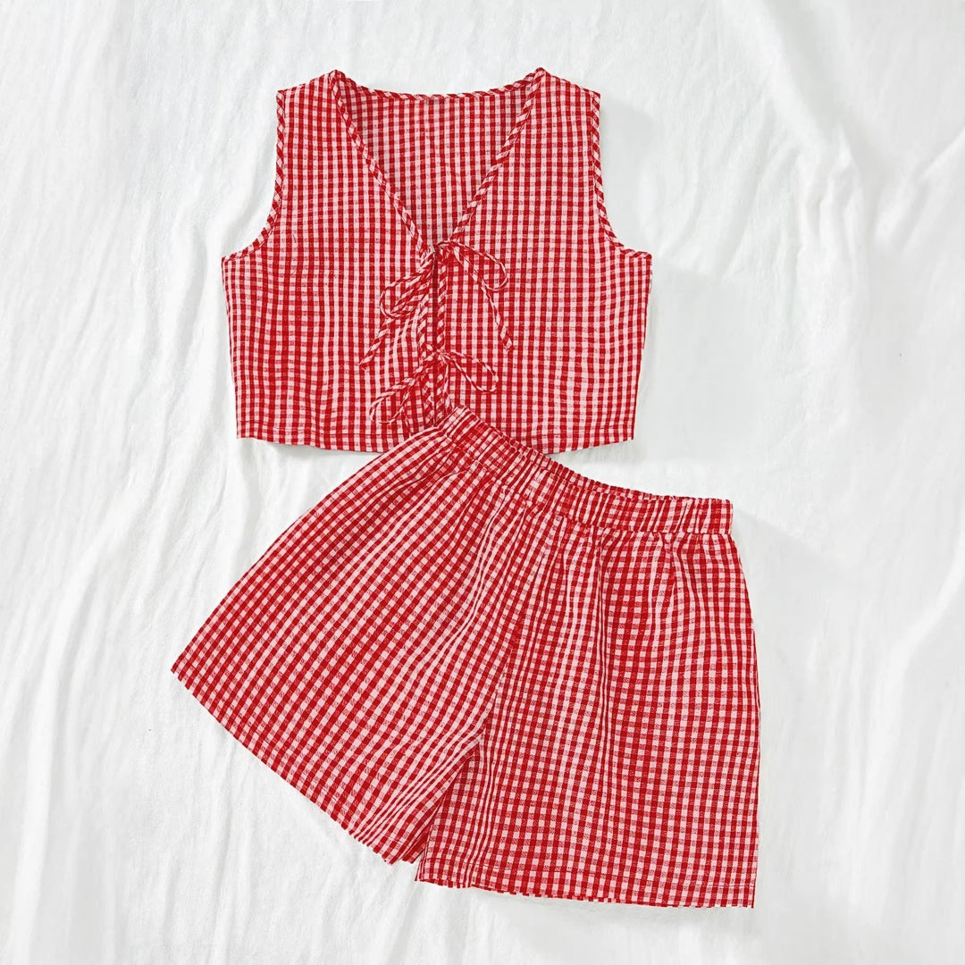 Damen Sommerliches Karomuster Set Drune