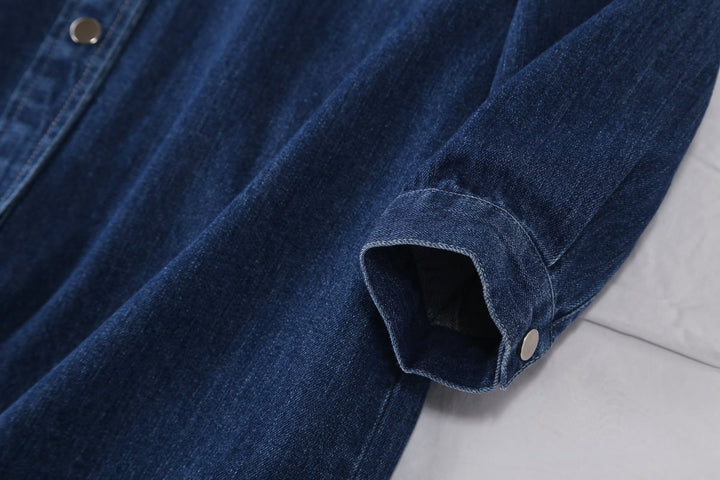 Damen Langes Denim-Hemdblusenkleid mit Knopfleiste und Brusttaschen Drune
