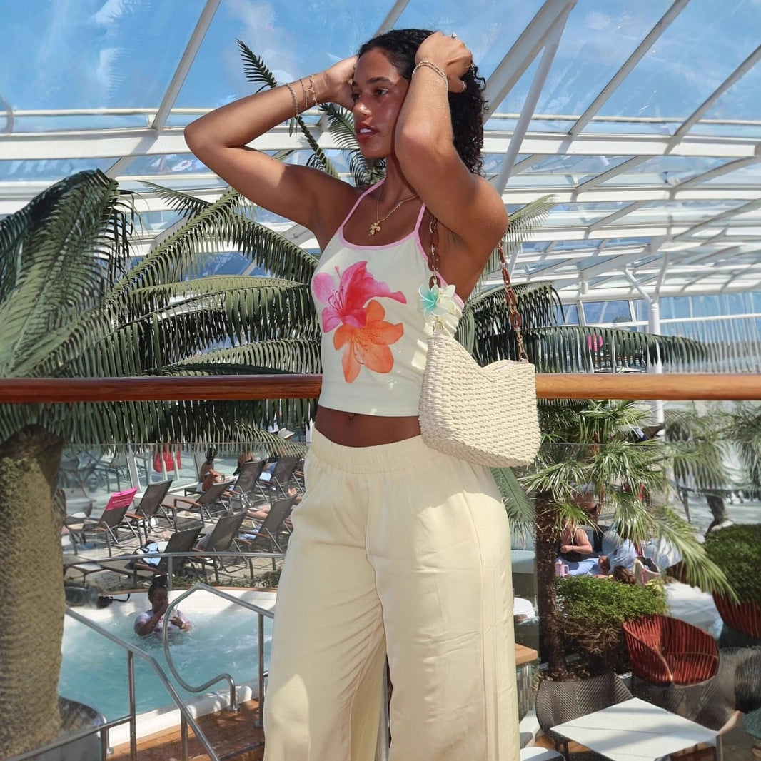 Damen Crop-Top mit floralem Druck und Halterhals Drune