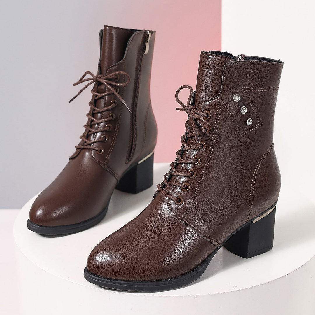 Damen Schnürstiefeletten mit modischer Schnallenverzierung und rutschfester Sohle Drune