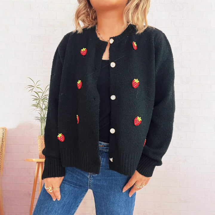 Damen Strickjacke mit fröhlichem Erdbeerdesign Drune