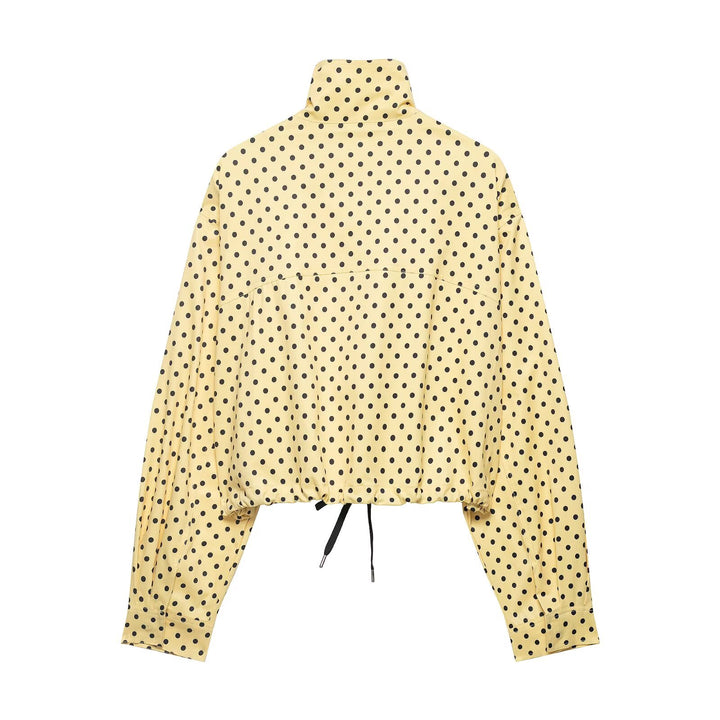 Damen Cropped-Übergangsjacke mit Polka-Dot, hohem Funnelkragen und Tunnelzug Drune