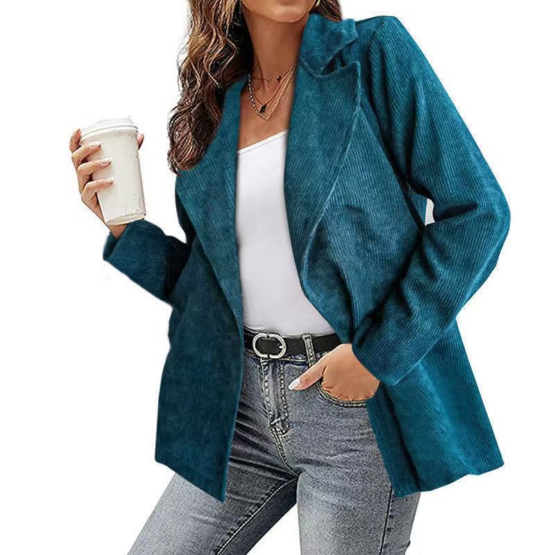 Damen Modernes Cordblazer mit lässigem Schnitt und praktischen Taschen Drune