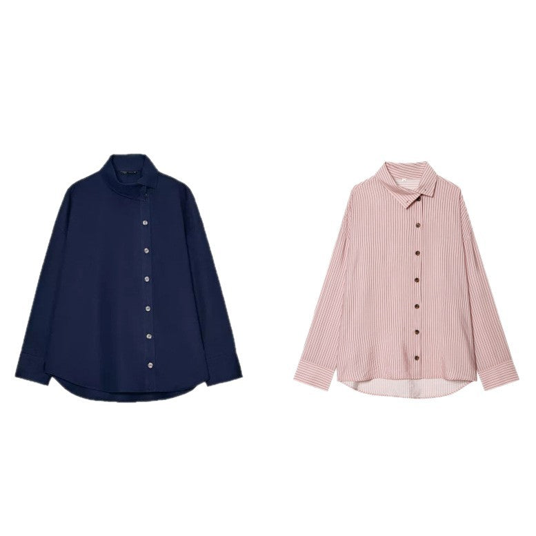 Damen Oversize-Hemdbluse mit asymmetrischem Stehkragen und verlängerter Rückenpartie Drune