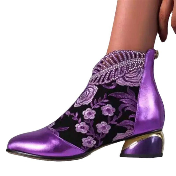 Damen nan bestickte Ankle-Boots mit Samteinsatz Perlenbesatz und skulptiertem Blockabsatz Drune