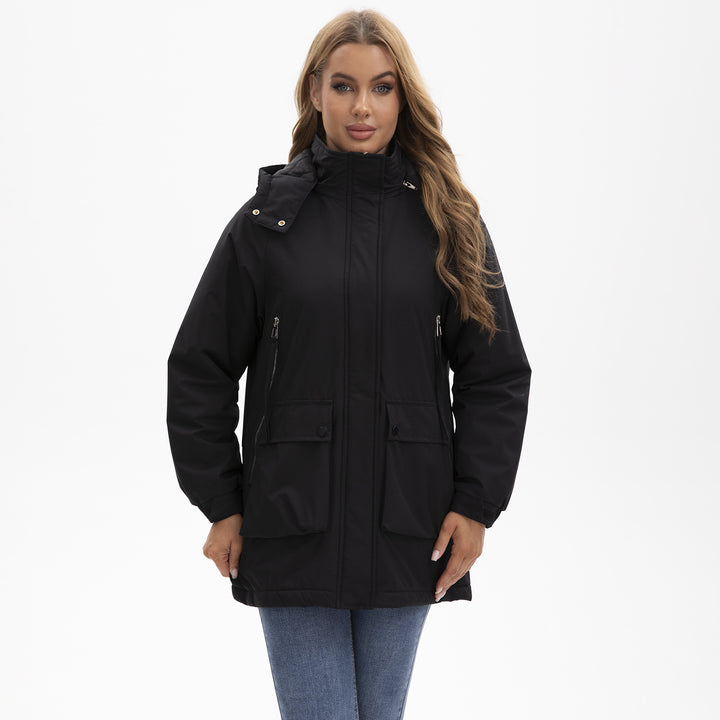 Damen nan leichter Kapuzen-Parka mit verdecktem Zwei-Wege-Reißverschluss und aufgesetzten Pattentaschen Drune