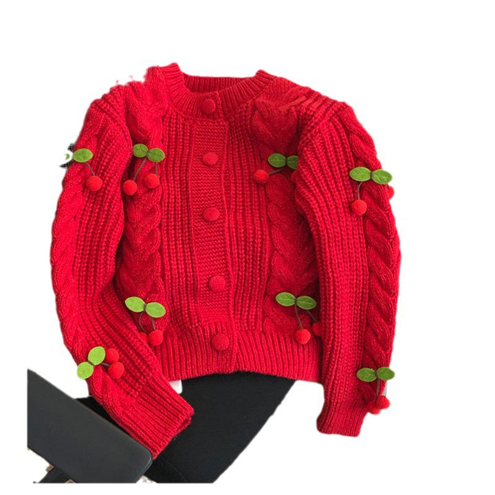 Damen Grobstrickpullover mit floralen Applikationen und Knopfdetails Drune