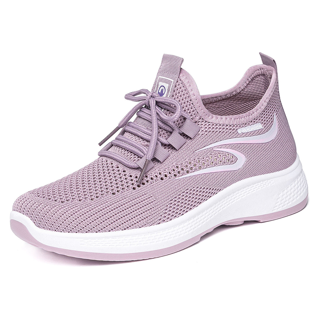Damen nan atmungsaktiver Strick-Freizeitsneaker mit elastischer Schnürung und stoßabsorbierender Keilsohle Drune