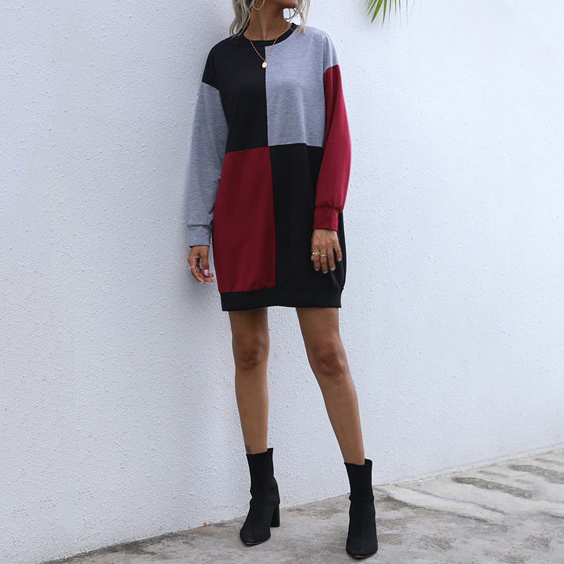 Damen Lockeres Blockdesign-Sweatshirtkleid mit Oversize-Passform und Bündchen Drune