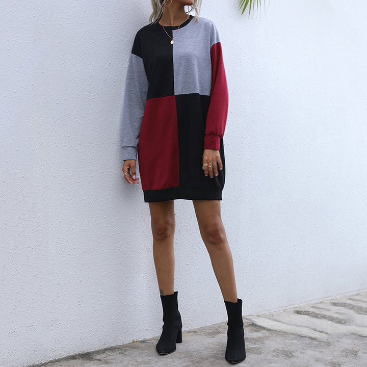 Damen Lockeres Blockdesign-Sweatshirtkleid mit Oversize-Passform und Bündchen Drune