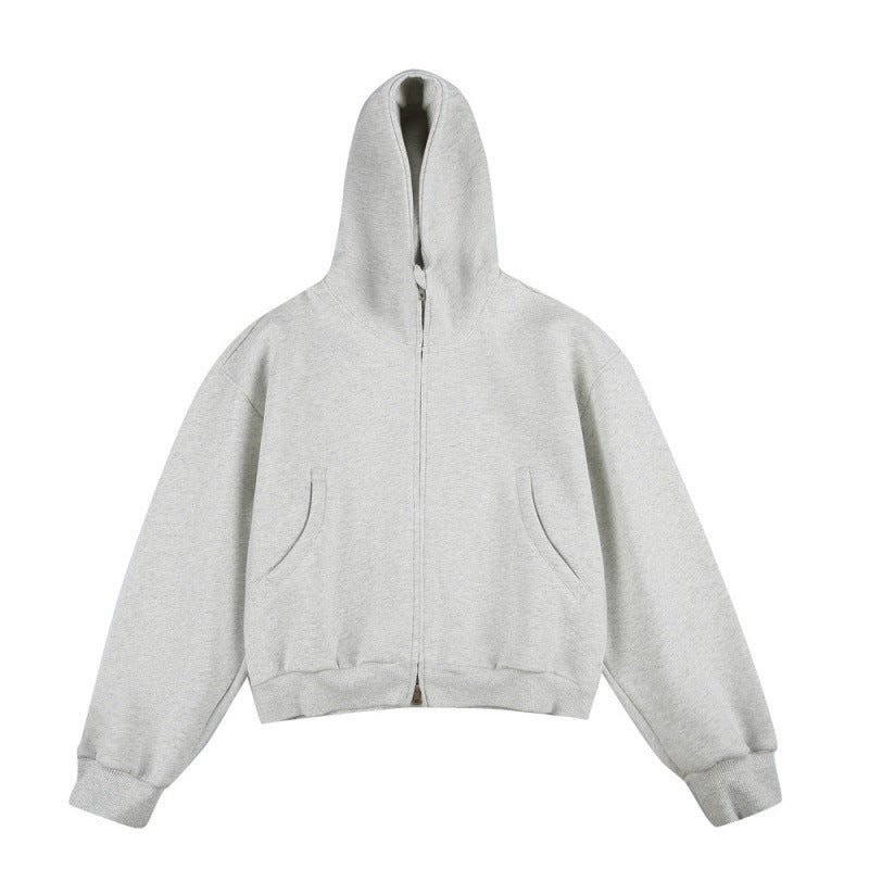 [Unisex] Kurze Boxy-Kapuzenjacke mit durchgehendem Reißverschluss und eingesetzten Eingrifftaschen Drune