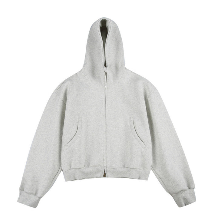 [Unisex] Kurze Boxy-Kapuzenjacke mit durchgehendem Reißverschluss und eingesetzten Eingrifftaschen Drune
