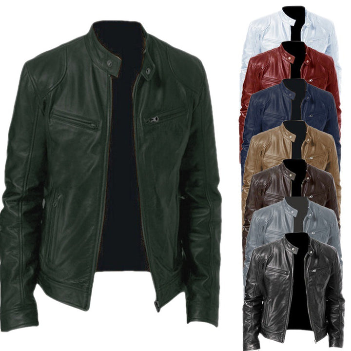 Herren nan schlanke Echtleder-Bikerjacke mit Stehkragen, zwei Brust-Reißverschlusstaschen und geradliniger Silhouette Drune