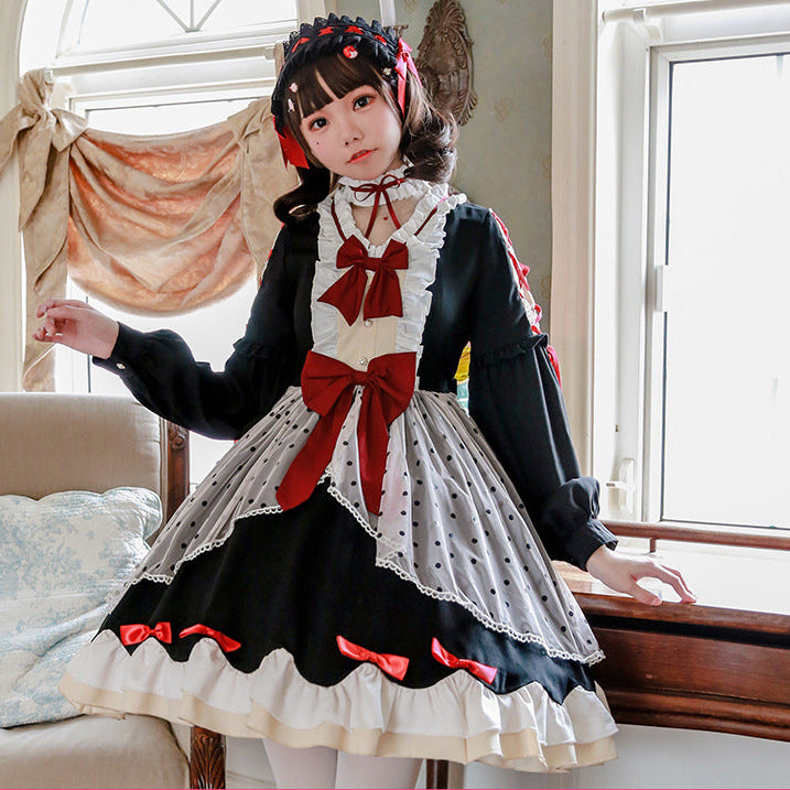 Damen Lolita-Kleid mit ausgefallenen Rüschendetails und Schleifen Drune