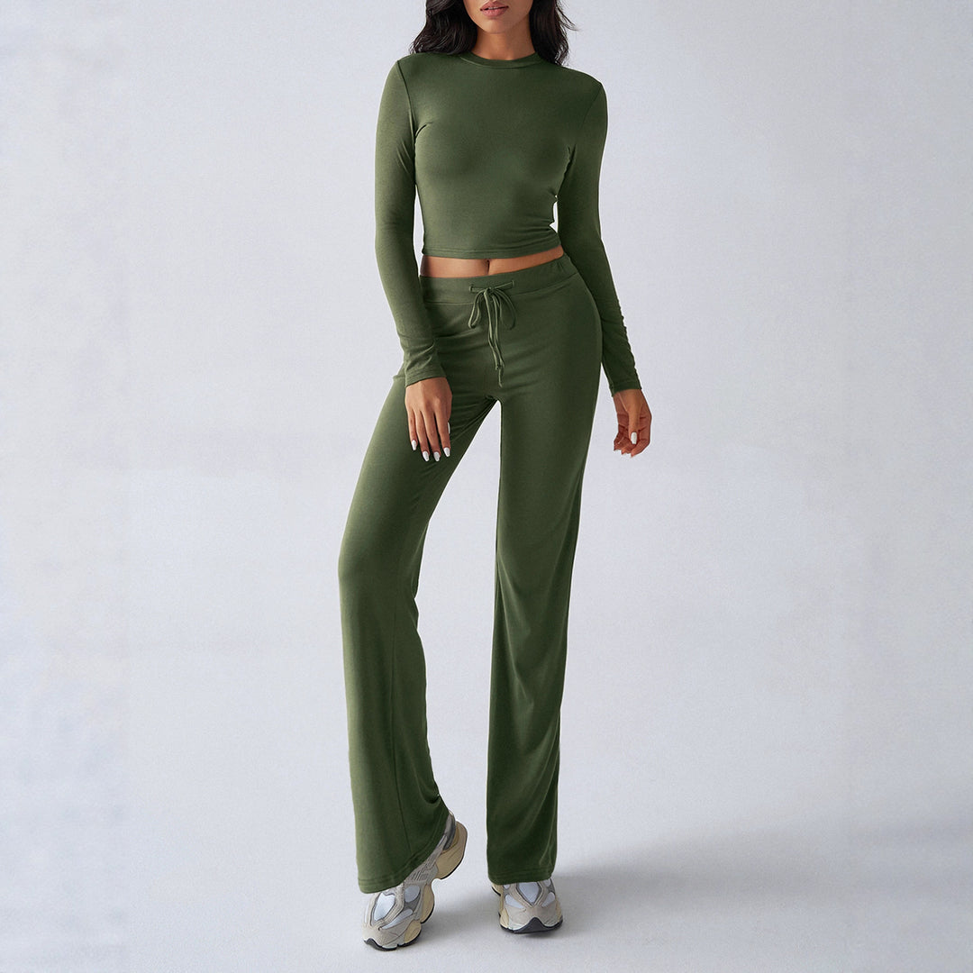 Damen Sportliches Lounge-Set mit langärmeligem Oberteil und weitem Hosenbein Drune