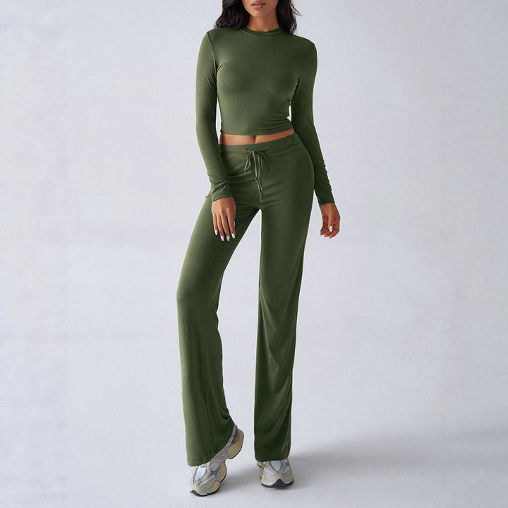 Damen Sportliches Lounge-Set mit langärmeligem Oberteil und weitem Hosenbein Drune