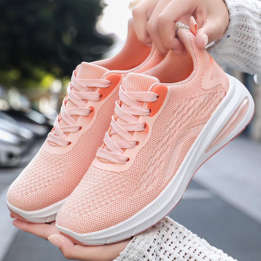 Damen nan leichte Strick-Fitness-Sneaker mit sichtbarem Luftdämpfer und reaktiver EVA-Plateau-Sohle Drune