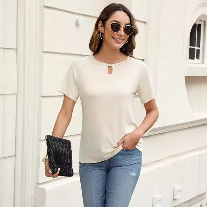 Damen modisches T-Shirt mit dekorativem Schlitz Drune