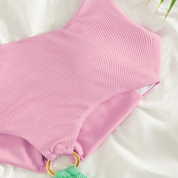 Damen Designer-Bikini mit modischem Rippendesign und dekorativem Ring Drune