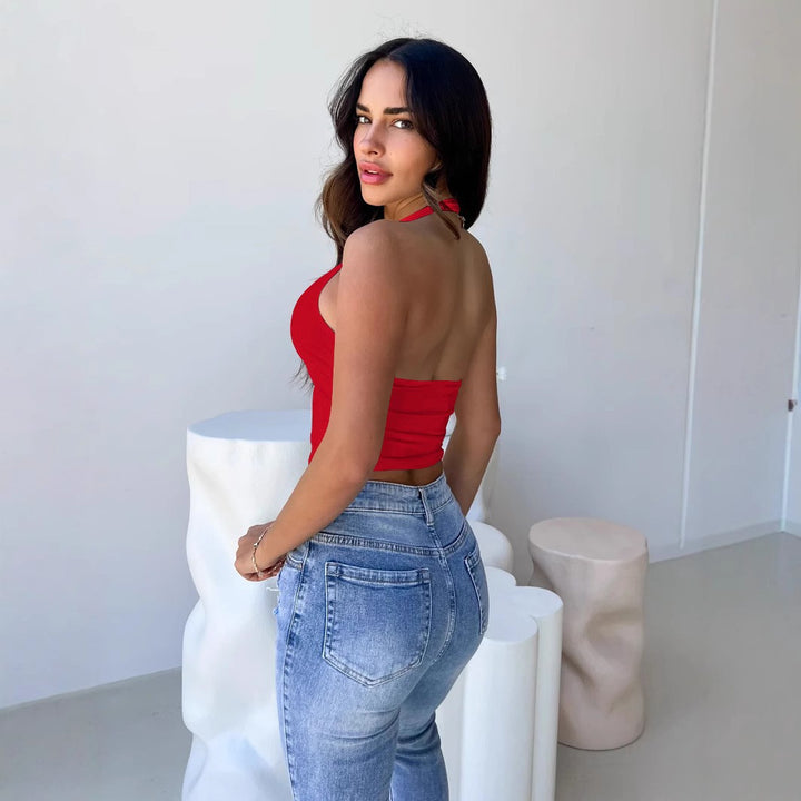 Damen Crop-Top mit tiefem V-Ausschnitt und modernem Halterdesign Drune
