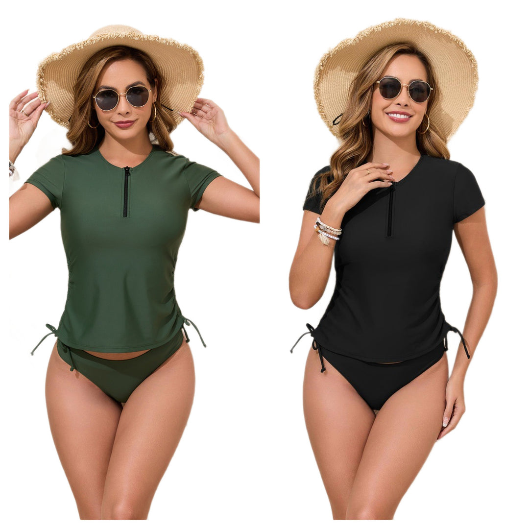 Damen Sportliches Rashguard-Bikini-Set mit verstellbaren Seiten Drune