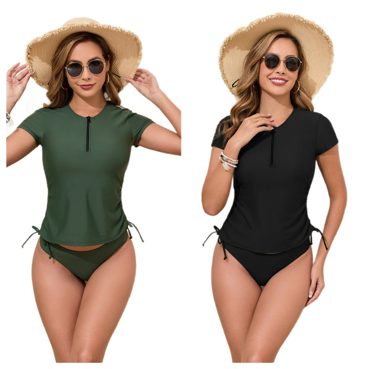Damen Sportliches Rashguard-Bikini-Set mit verstellbaren Seiten Drune