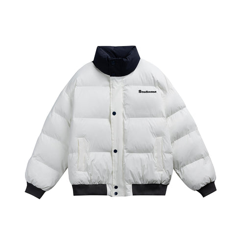 Unisex Kurz geschnittener ultraleichter Daunenoptik‑Puffer mit hohem Stehkragen und Rippbund Drune