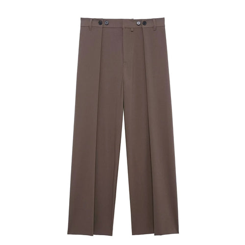 Damen nan elegante Wide-Leg Anzughose mit hoher Bundhöhe, präzisen Bügelfalten und verdeckter Knopfleiste Drune