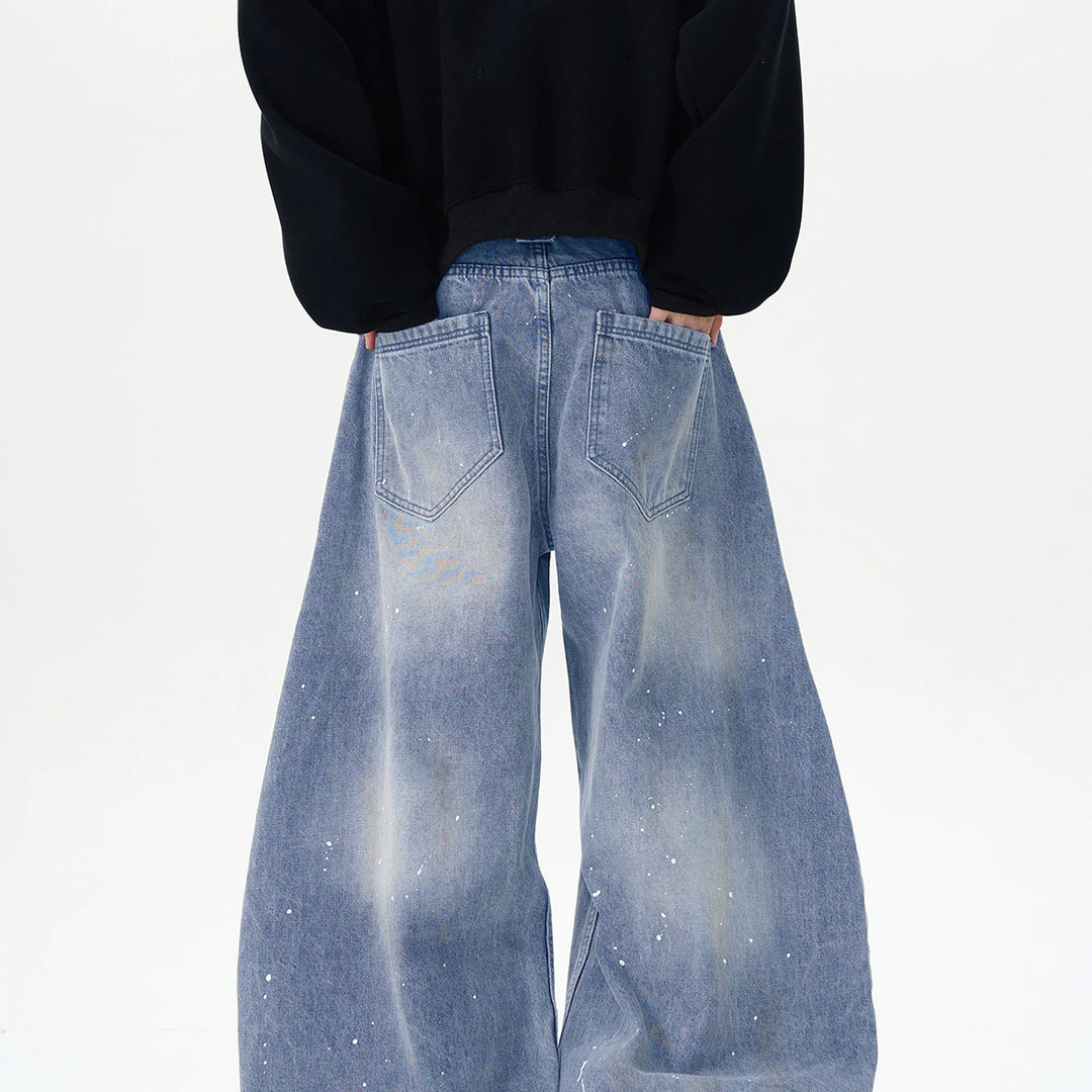 Herren Extraweite Paint‑Effekt Baggy‑Jeans mit tiefem Schritt und Used‑Wash Drune