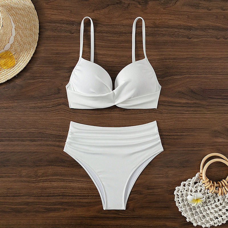 Damen Hoch geschnittenes Bikini-Set mit gefächertem Oberteil Drune