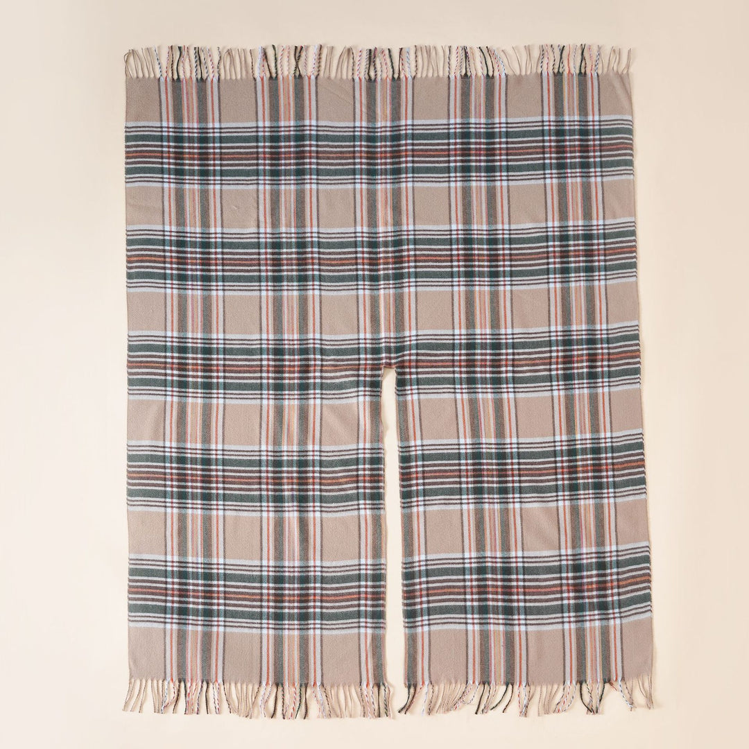 Damen Oversize-Wickelruana im Blockkaro mit Fransen-Detail Drune