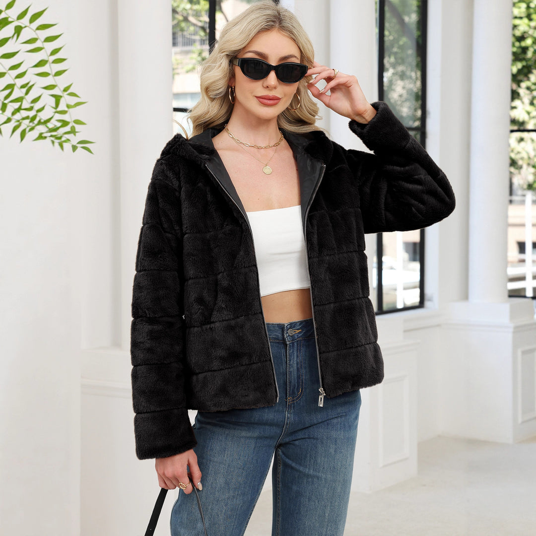 Damen Kuschelige Oversized-Fleecejacke mit Reißverschluss und Kapuze Drune