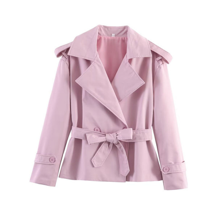 Damen 50+ kurzer Taillen-Trenchblazer mit Bindegürtel und weitem Revers Drune