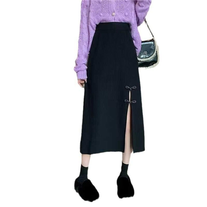 Damen Eleganter Strickrock mit Schlitz und Schleifendetails Drune