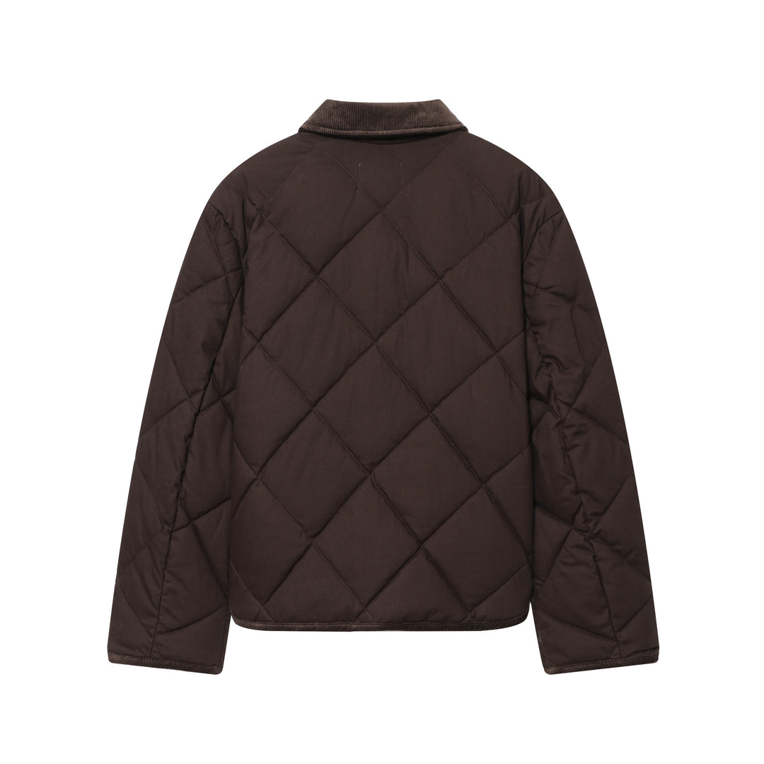 Damen nan diamantgesteppte kurze Boxy-Jacke mit Cordkragen und Metallreißverschluss Drune