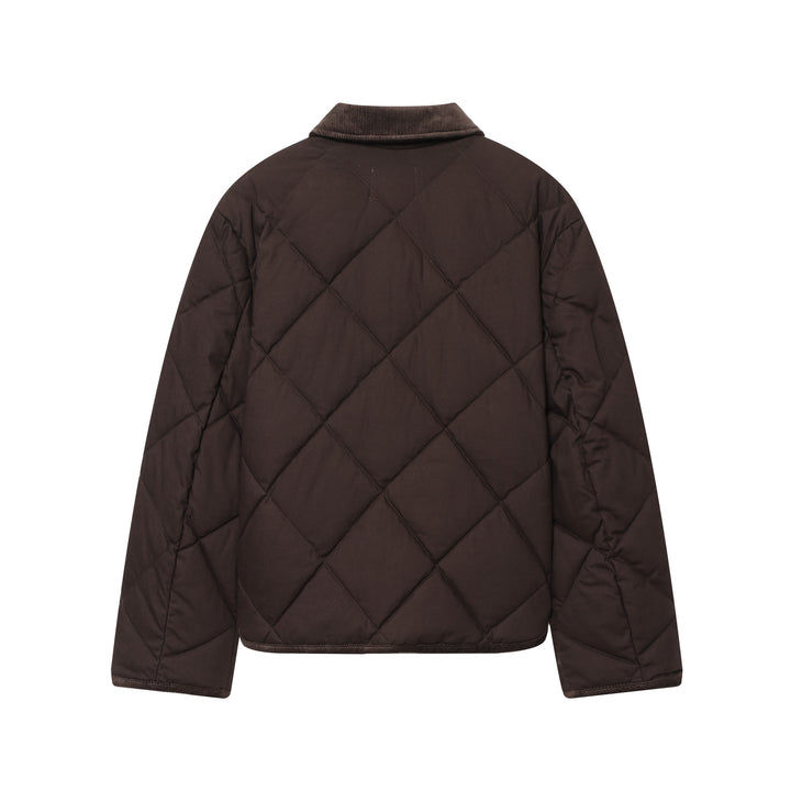 Damen nan diamantgesteppte kurze Boxy-Jacke mit Cordkragen und Metallreißverschluss Drune