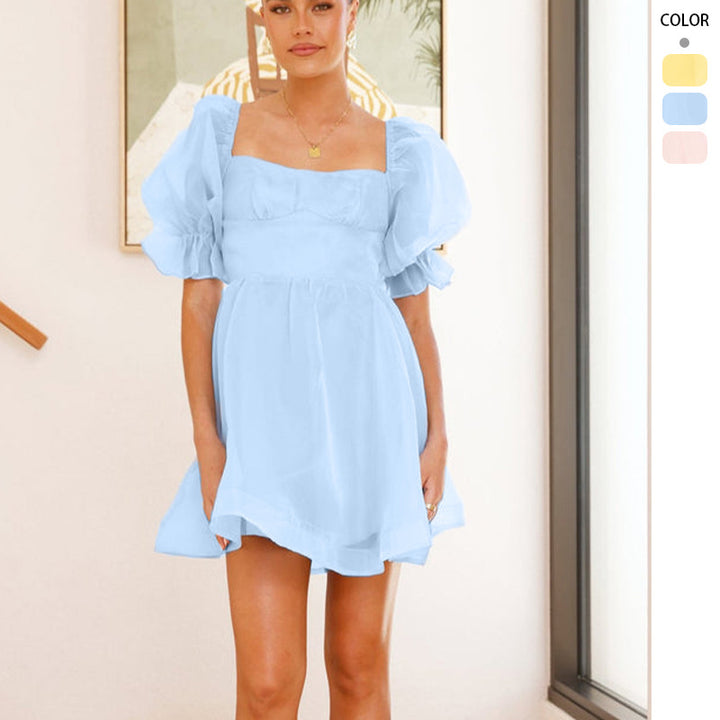 Damen Sommerliches Minikleid mit Puffärmeln Drune
