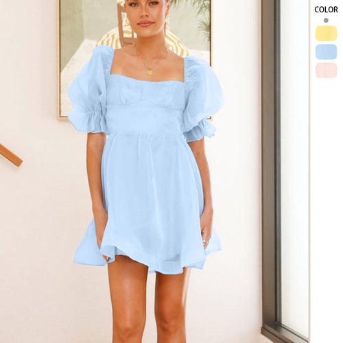 Damen Sommerliches Minikleid mit Puffärmeln Drune