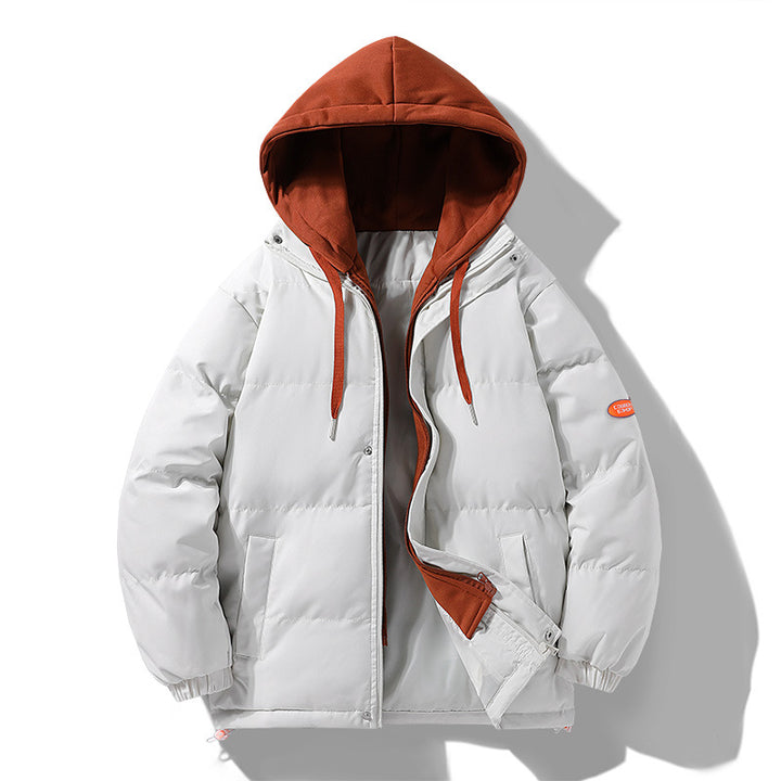 Herren Wattierte Pufferjacke mit kontrastfarbener Kapuze, winddichter Außenhülle und Kordelzug Drune