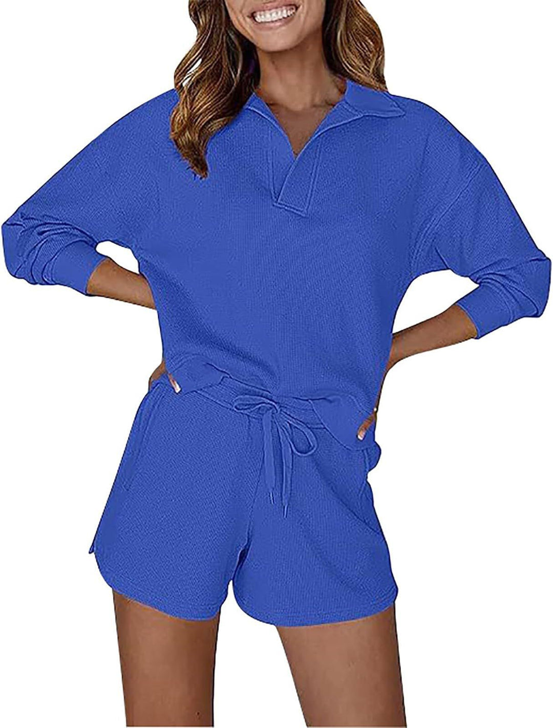 Damen lässiges Poloshirt und Shorts Ensemble Drune